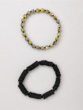 Yellow Swirl & Black Lava Rock Bracelet Set 9”